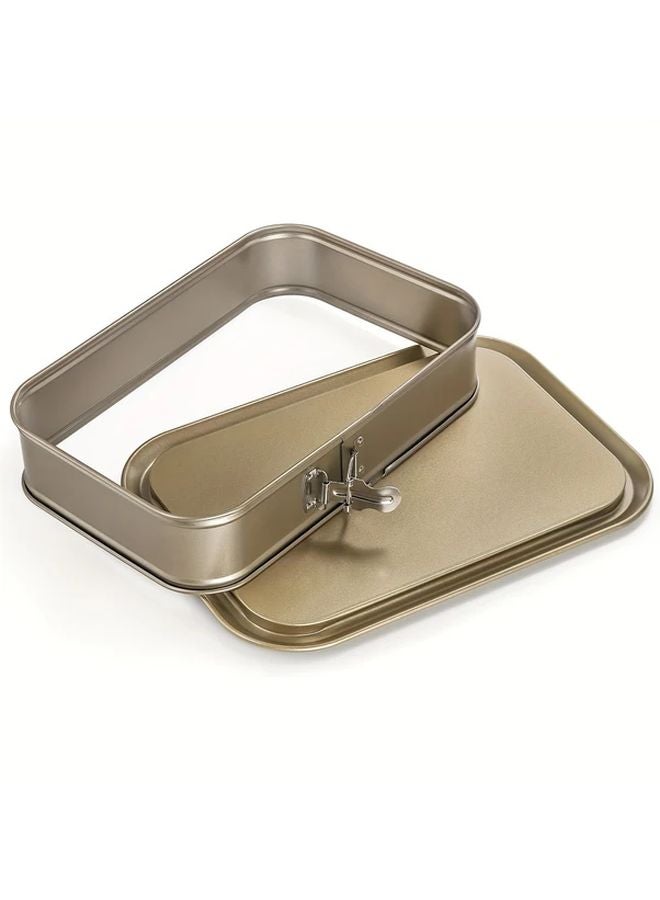 Golden Non Stick Rectangular Cake Pan With Removable Bottom And Quick Release Clasp Lid - Image 2